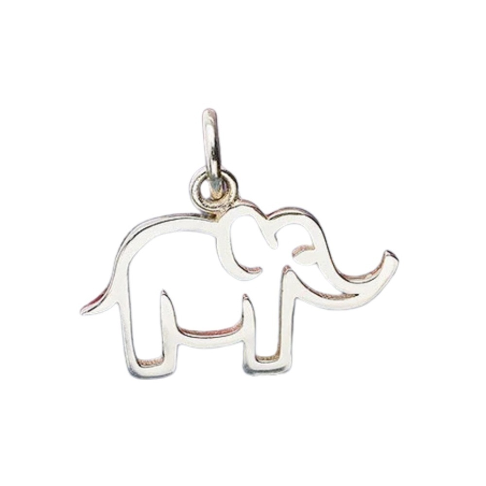 Sterling Silver Elephant Charm – Outline Design 16x12mm Good Luck Pendant